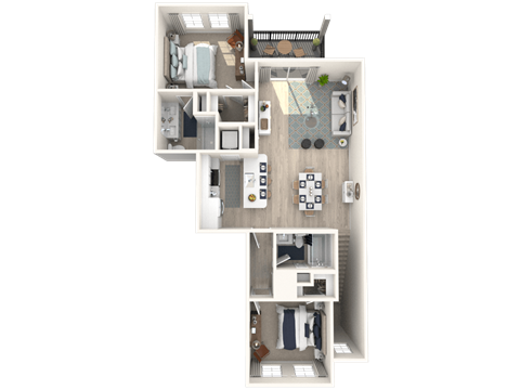 Floor plan for 2 beds, 2 baths, 1090 sqft